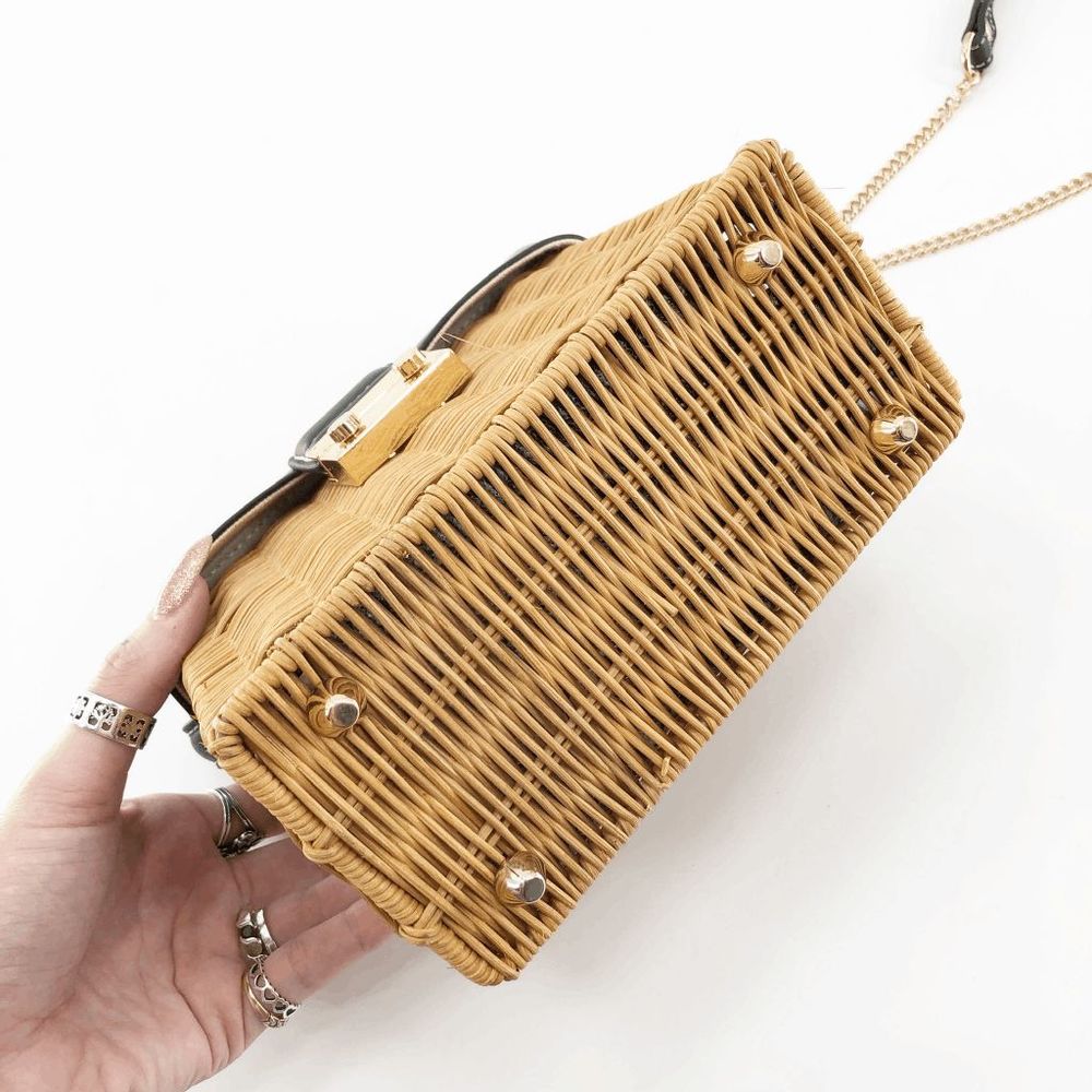 Zara Women's Brown Chain Woven Square Crossbody Bag Small - Picture 6 of 9